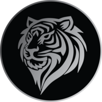 Stylized Monochrome Tiger Logo With Circular Background Design. png