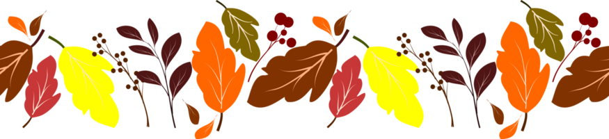 Autumn fall seamless border on transparent background png