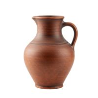 Traditional rustic brown clay pitcher with an earthy textured surface and simple handle png