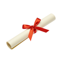 Prestigious academic degree scroll tied with a rich red ribbon, symbolizing achievement and honor png