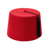 Classic bright red felt fez hat with a prominent black tassel, symbolizing tradition png