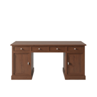 Classic wooden office desk with multiple drawers and cabinet storage compartments png