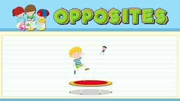 Children jump on a trampoline illustrating the concept of opposites with playful animation and vibrant colors video