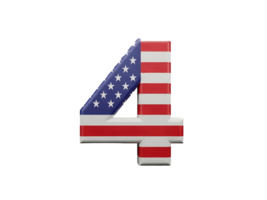 3D Number 4 in USA Flag Colors for Independence Day Design Illustration Isolated on Transparent Background png