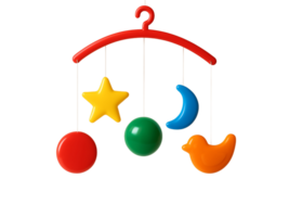 3D Colorful Baby Mobile Toy with Stars, Moon, Circles, and Bird Isolated on Transparent Background png