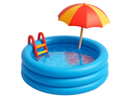 Inflatable Kiddie Pool with Ladder and Colorful Umbrella for Kids Summer Fun isolated on transparent background png