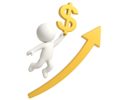3D Character Lifting Dollar Sign with Upward Growth Arrow Isolated on Transparent Background png