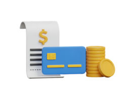 3D Payment Invoice with Credit Card and Coins Illustration Isolated on Transparent Background png