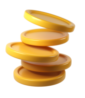 3d finance rendering icon stack background, shiny gold coins leaning against a transparent of perfect for investment concept png
