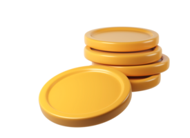 3d finance rendering icon of a stack background, shiny gold coins leaning against a transparent of perfect for investment concept money png
