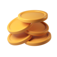 3d finance rendering icon stack background, shiny gold coins leaning against a transparent of perfect investment concept png
