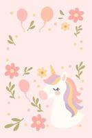 Pastel Unicorn Birthday Frame vector