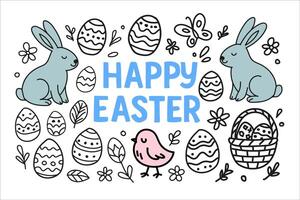 Happy easter card with bunny and eggs vector