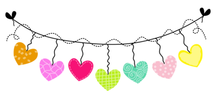 A decorative heart wheel, a combination of a strong main rope and a cute curved dotted line and a wavy suspension line. png