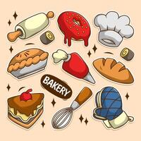 Colorful bakery illustrations featuring various treats vector