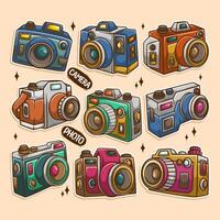 Collection of colorful cartoon cameras vector