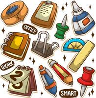 cute doodle office tools hand draw set vector