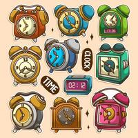 Colorful cartoon clocks and alarm clocks vector