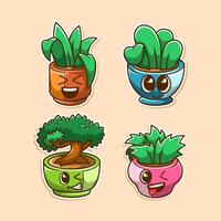 cute character green plants in pots vector