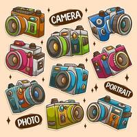 Camera photo doodle collection set vector