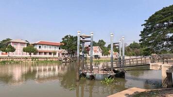 Progression of a bridge construction over a river video