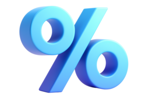 3D blue percentage symbol Isolated on transparent Background, representing finance and discounts. png