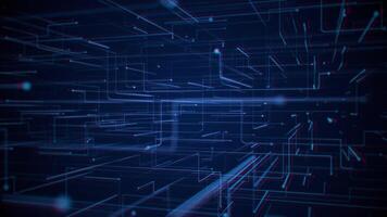 futurista azul inspirado em circuitos tecnologia fundo com transmissão digital dados nós e falha efeito. hacking e cyber segurança conceito. isto problemático tecnologia movimento fundo é uma laço. video
