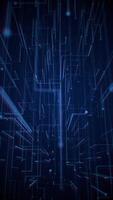 Futuristic blue circuit-inspired technology background with streaming digital data nodes and glitch effect. Hacking and cyber security concept. This glitchy vertical technology background is a loop. video