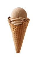 Coffee ice cream in a waffle cone with coffee beans png
