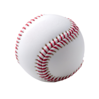A close up view of a white baseball with red stitching png