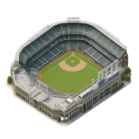 Isometric view of a baseball stadium with filled stands and a green field png