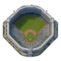 Aerial view of a baseball stadium showing the field stands and parking lot png