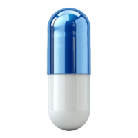 A single capsule medication showing a shiny blue top and white bottom png