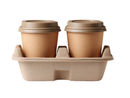 Two disposable coffee cups in a cardboard carrier ready for takeaway png