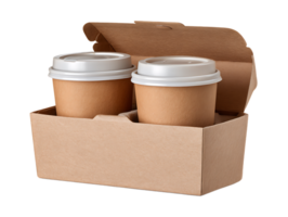 Two coffee cups in a cardboard takeout box ready for delivery png
