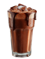 Iced chocolate drink with melting chocolate topping and ice cubes in a glass png