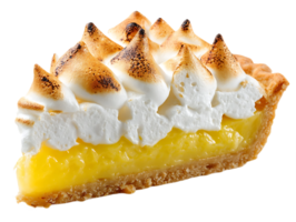 Delicious lemon meringue pie slice with toasted meringue peaks and a creamy lemon filling in a buttery crust png