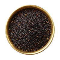 Black peppercorns in a golden bowl overhead view png