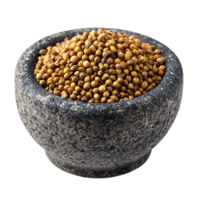 Coriander seeds in a stone bowl a spice closeup shot png