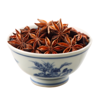 Star anise spice in a blue and white bowl a fragrant culinary ingredient png