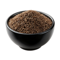 Caraway seeds in a dark bowl a close up view showing the texture and color of the spice png