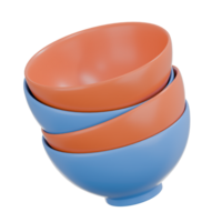 3D Render Stack of blue and red bowls icon png