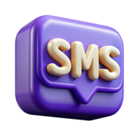 3d render of purple sms message bubble icon png