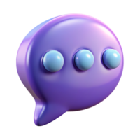 3d render of purple speech bubble with blue dots png
