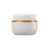A white plastic jar with a gold trim is presented on a white background, commonly utilized to package cream or lotion. png