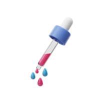 A 3D render shows a dropper with liquid, with droplets falling, suitable for use in illustrating concepts of dispensing, measuring, or precision application. png