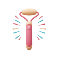 This image shows a pink facial roller surrounded by colorful rays, potentially used for massaging the face. png