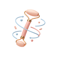 This pink facial roller is decorated with arrows and geometric shapes, typically used to massage the face. png