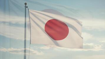Japan flag waving on a flagpole with a transparent Japan flag background and bright sky video