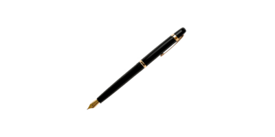 Elegant black fountain pen with gold nib and clip isolated on transparent background png